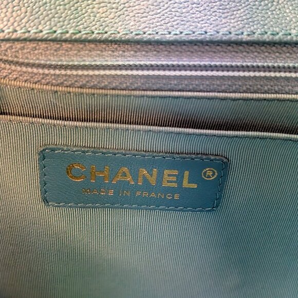 Chanel Rare Turquoise Luminescent Chevron Medium Quilted Classic Flap Bag - Picture 11 of 16